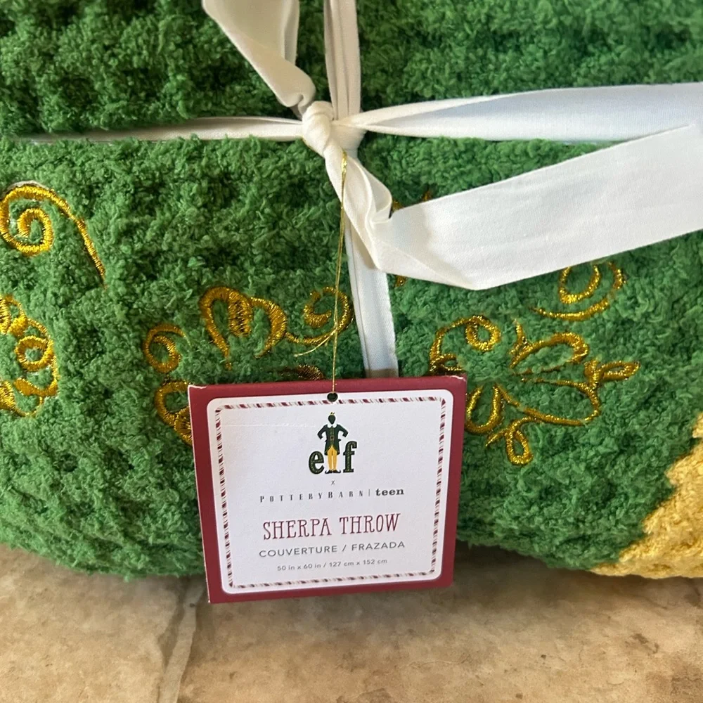 RARE Pottery Barn Buddy The Elf Sherpa-Back Throw Christmas Blanket NEW